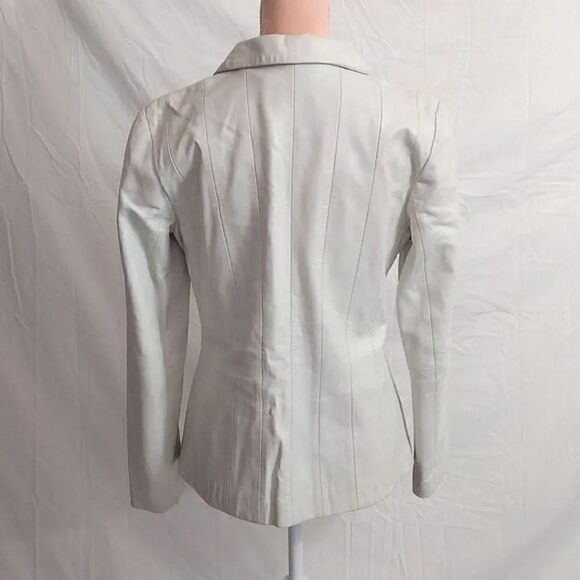 VTG 80s Margaret Godfrey White Leather Patchwork Fitted Jacket Size 6 *Small - Picture 10 of 15